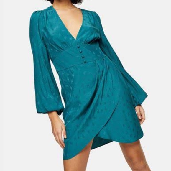 TOPSHOP | Jacquard Plunge Button Mini Dress Sz US 6 - Picture 2 of 8